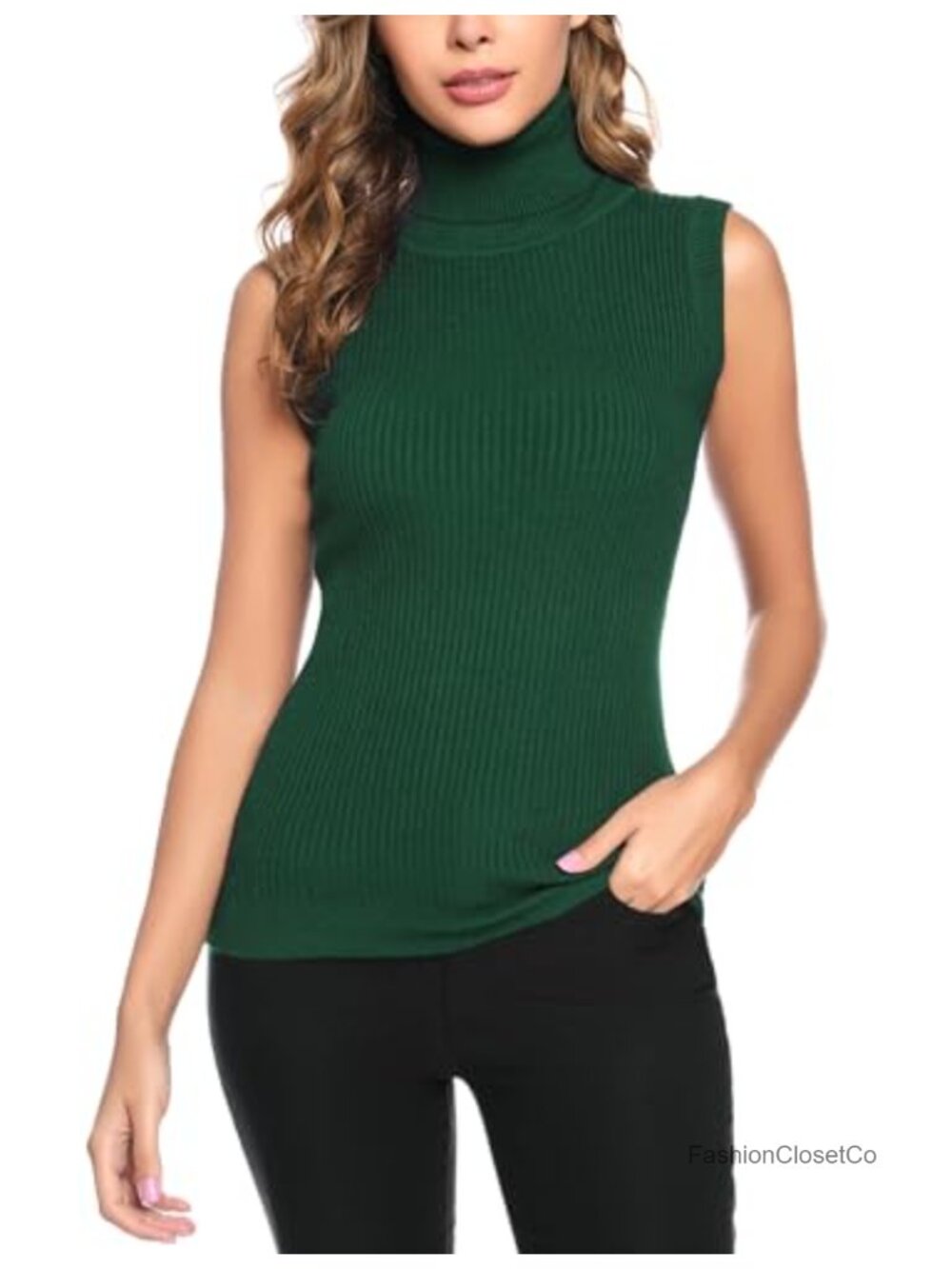 Sleeveless Mock Turtleneck Ribbed Tank Top, Lightweight Stretch Pullover